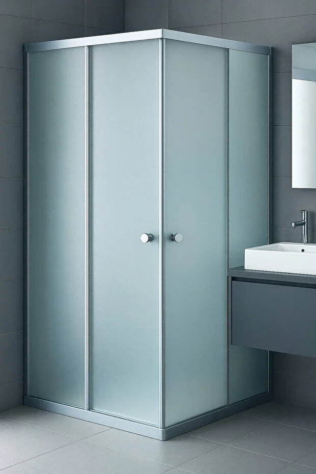 Duşakabin Kare Buzlu Temperli Cam Parlak Aluminyum Sürgülü Kapılı